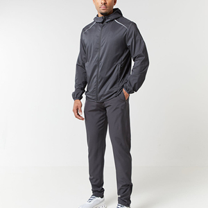 <b>White</b> Label Men's Winter Thermal Waterproof Hooded Sports Set Breathable Zipper <b>Long</b> <b>Sleeve</b> <b>Top</b> Pants 2-Piece Knitted Front Logo - Product Image 1