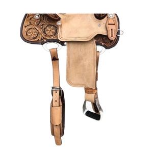Selle de barrel western en cuir DD pour chevaux de course, marron et noir, avec motif floral peint, ensemble de sellerie en cuir brut - Product Image 2