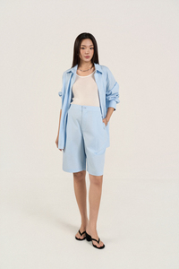 กางเกงขาสั้นเบอร์มิวด้าสำหรับฤดูร้อน ผ้าป๊อปลินเวียดนาม ระบายอากาศได้ดี ผ้าฝ้าย 100% ซักเอนไซม์แล้ว เอวยางยืด สไตล์ลำลองสำหรับผู้หญิง - Product Image 2