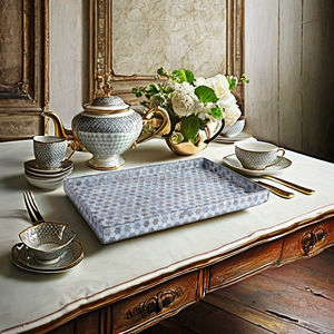 Bandeja de servicio redonda con incrustaciones de madreperla con asas, bandeja decorativa costera hecha a mano para cafetería, bar, desayuno, regalo al por mayor - Product Image 1