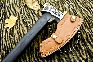 Custom Handmade Forged Carbon Steel Axe Outdoor Camping Hunting Hatchet Wooden Handle Survival Axe With Cover Survival <b>Tool</b> - Product Image 6