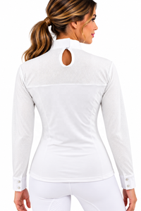 Camisa de competición ecuestre para mujer, top de manga larga con malla ventilada, capa base con cuello alto y puños - Product Image 5