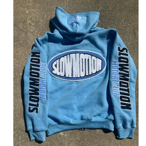 เสื้อฮู้ดปักลายเชนิลล์แบบกำหนดเอง ผ้าฝ้าย 100% สำหรับผู้ชายและผู้หญิง ซิปหน้า ระบายอากาศ กันลม ผ้าถัก - Product Image 2