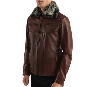 Veste en cuir véritable marron pour homme avec doublure en fourrure, vêtement d'extérieur chaud et élégant de qualité supérieure pour l'hiver, décontracté et pour la moto - Product Image 2