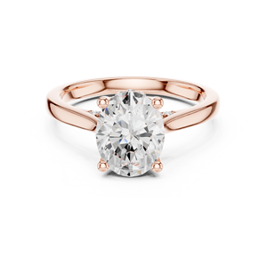 Bague de fiançailles en moissanite taille ovale pour femme, couleur D, pureté VVS1, en argent plaqué or rose, avec bande unie, bague solitaire pour elle - Product Image 1