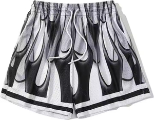 Men's Sublimated Flame Print Mesh Basketball <b>Shorts</b> Drawstring Closure Breathable Regular Fit Summer Adult Sport Wear - Product Image 1