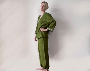 Women <b>Linen</b> Co Ord <b>Set</b> Kimono Style Top with Pants Loose Fit Loungewear Casual Two Piece <b>Set</b> - Product Image 4