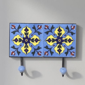 Export Quality Blue Pottery Wall Coat Hook Sky Blue Ceramic Tile Cast Iron Material <b>Beads</b> <b>Art</b> CIH 198 Uttar Pradesh - Product Image 4
