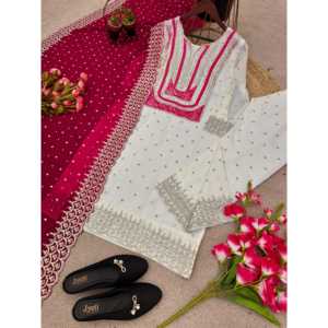 Elegante Salwar Kameez de Poliéster para Bodas, Conjunto de Top y Pantalón con Dupatta, con Bordado Pesado y Lentejuelas - Product Image 3