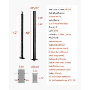 Confezione da 1 Palo per Ringhiera in Acciaio Inox 42x1x2 Pollici per Terrazze e Scale, Pre-Forato, Dispositivi di Assistenza per Disabili - Product Image 4