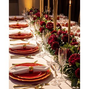 350pcs Red Gold Plastic <b>Dinnerware</b> Set Includes 50 Dinner Plates 50 Dessert Plates 50 Cups with Pre-Ready Liners - Product Image 5