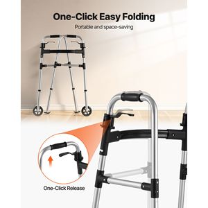 Deambulatore Pieghevole a 2 Pulsanti con Ruote da 5 Pollici e 8 Livelli di Regolazione dell'Altezza - Capacità di Carico 350 Libbre - Leggero in Alluminio - Product Image 2