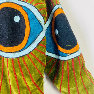 Veste kimono en velours de coton 100% faite à la main |   Design bohème respirant et écologique pour l'hiver avec broderie d'œil - Product Image 4