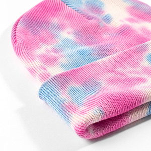 Wholesale Unisex 100% Cotton Knitted Hats Tie Dyed Bows Beach Winter <b>Women</b> Men's <b>Beanie</b> with Custom Logo - Product Image 2