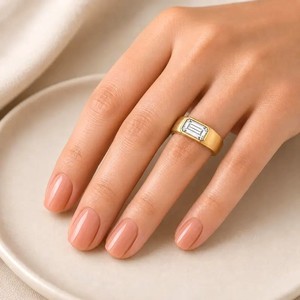 Magnifique bague signet unisexe en or massif 10K 14K 18K, certifiée IGI, couleur DEF, clarté VS-VVS, sertie clos, pour mariage et fiançailles - Product Image 6