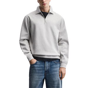 Sudadera gruesa con cuello polo y cremallera de un cuarto |   Suéter con Cuello Alto y Media Cremallera para Hombre, Gris, 100% Algodón, Felpa Francesa - Product Image 3