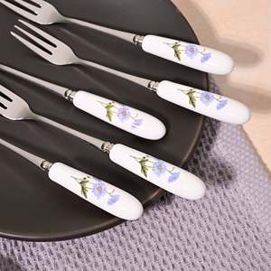 Daisies Bloom Eco-Friendly Ceramic Dessert <b>Forks</b> (Set of 6) Mini Luxury Style Metal Fruit <b>Forks</b> Cute and Luxurious Design - Product Image 3