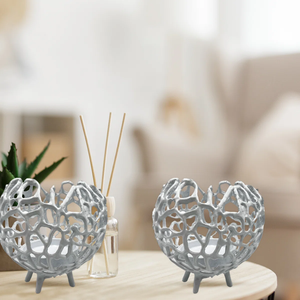 Decorative Antique Style Antique Round Tea Light Holder <b>Set</b> White Coral Design Heat Resistant Home Decoration - Product Image 2