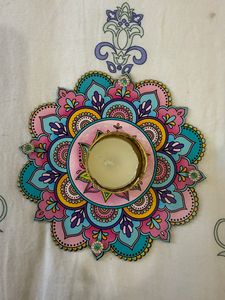 <b>Pastel</b> Multicolor Floral Rangoli Centerpiece With Central Diya Holder Mandala Artwork For Indian Festive And Wedding <b>Decoration</b> - Product Image 2