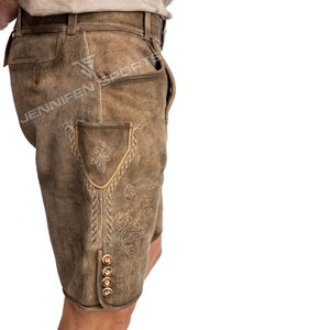 Shorts en cuir de chèvre brodés de style ancien, grande taille, aspect vieilli, faits à la main, pour hommes, style bavarois - Product Image 4