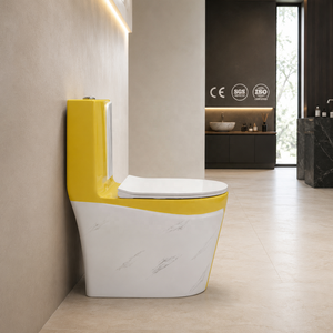WC monobloc moderne en céramique avec design marbre jaune et blanc, chasse d'eau par lavage - Product Image 5