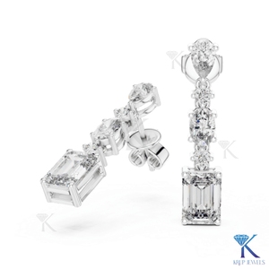 Boucles d'oreilles pendantes en diamant CVD de forme mixte cultivé en laboratoire, poire, ovale, taille émeraude, en or massif 14K 18K, bijoux de luxe raffinés pour femme, idéales pour les mariages - Product Image 5