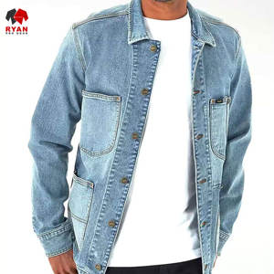 แจ็คเก็ตยีนส์คุณภาพพรีเมียมสำหรับผู้ชาย ติดกระดุม พร้อมโลโก้สั่งทำพิเศษ ป้องกันรอยยับ - Product Image 3