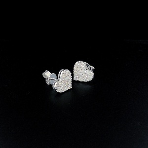 Heart Shape 925 Silver Vermeil Pave Diamond Stud Earrings 1.25ct Round Brilliant Cluster Unisex IGI Certified Gift Earrings - Product Image 3