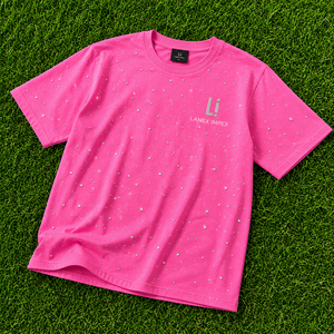 เสื้อยืดโอเวอร์ไซส์ประดับคริสตัลสีชมพูแบบกำหนดเองสำหรับผู้หญิง เสื้อยืดลำลองแขนสั้น คอกลม ประกายวิบวับ สไตล์สตรีทแฟชั่น เสื้อยืดลายกราฟิก - Product Image 6