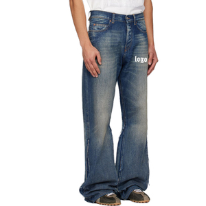 Pantalones Vaqueros Anchos de Mezclilla con Logotipo Personalizado, Estilo Vintage, Lavado Desgastado, con Dobladillo Dividido, Ajuste Holgado y Desgastado para Hombre, Venta al por Mayor - Product Image 1