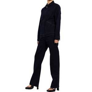 Custom Denim Suit Dark Blue Lapel Cargo <b>Jacket</b> Solid Color Denim Washed <b>Women</b> Jeans Tracksuit - Product Image 3