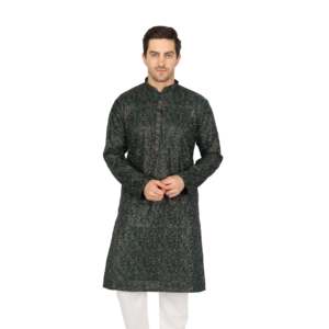 Ensemble de Kurta de créateur pour homme avec broderie en satin vert TMEN03-02-S - Product Image 5