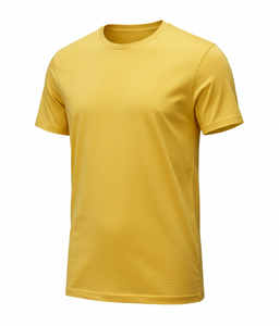 Camiseta Casual para Hombre, Cuello Redondo, Manga Corta, Corte Regular, Color Amarillo Sólido, Tejido de Punto, Logotipo Frontal, Ligera - Product Image 1