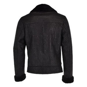 Mens Crocodile Print <b>Sheepskin</b> Coat in Black - Product Image 2