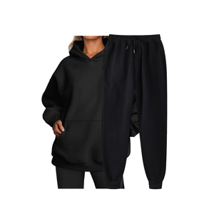 Conjunto de Sudadera con Capucha para Mujer, Impresión de Logotipo Personalizado, Publicidad Promocional, Color Sólido, Sudadera con Capucha y Pantalones Deportivos de Forro Polar para Invierno - Product Image 3