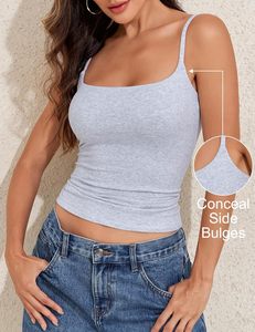 Premium Women's Camisole Vest <b>Top</b> Ribbed Seamless Double <b>Layer</b> Strap Yoga Tank <b>Top</b> Soft Comfortable Stretch Breathable Crew Neck - Product Image 6