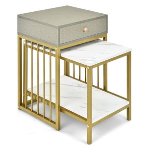 Set di Tavolini da Caffè Moderni a 2 Pezzi con Cassetto e Ripiano - Product Image 2