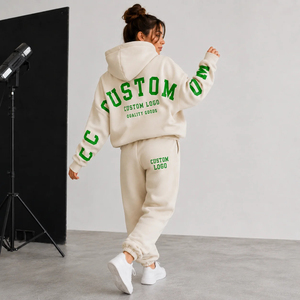 Ensemble sweat à capuche et pantalon de jogging en molleton 100 % coton, marron hiver, avec logo personnalisé, style streetwear décontracté - Product Image 2