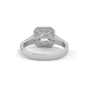 Asscher Cut Diamond <b>Ring</b> Halo <b>Solitaire</b> Engagement Band 925 <b>Silver</b> Rhodium Plated for Women - Product Image 4