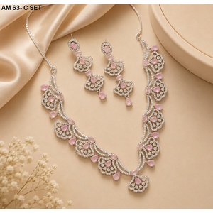 Silver Plated <b>Bridal</b> Jewelry Set MIJ Luxury American Diamond Necklace Set with CZ Stones Silver Plated Alloy Fashion Necklaces - Product Image 1