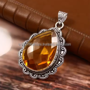 Colgante de Plata de Ley 925 hecho a mano fabuloso tallado citrino piedra preciosa fina encanto colgante regalo de Navidad para ella - Product Image 6