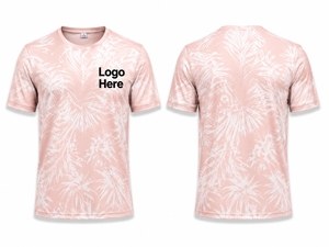 Camiseta de Manga Corta con Estampado Floral Rosa para Hombre, Corte Regular, Cuello Redondo, Transpirable, de Poliéster Tejido, Estilo Casual - Product Image 1