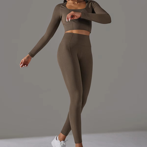 Nuevo Conjunto de Leggings de Cintura Alta y Top de Yoga de Manga Larga con Sensación de Segunda Piel, 2 Piezas - Product Image 3