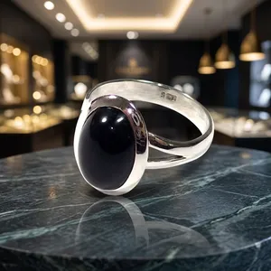 Modern Black Onyx Cocktail Ring 925 Silver Plated Oval Bezel Setting Unisex Fashion Jewelry Daily Wear Gift - Product Image 4