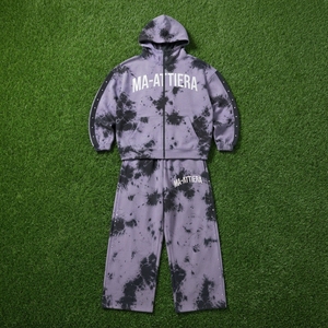 Conjunto de Sudadera con Capucha y Pantalones Anchos con Cierre, Color Gris Carbón, con Detalles de Tachuelas, Estilo Urbano, Personalizable OEM ODM - Product Image 6