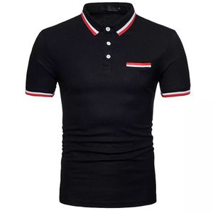Polo homme slim fit noir à manches courtes, bordure contrastante, design uni en tricot décontracté - Product Image 3