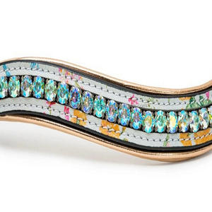 Personalizada Multicolor 1 Fila cristales diamantes de imitación Bling cadena hecha a mano blanco acolchado cuero caballo frente banda en COB completo tamaños - Product Image 1