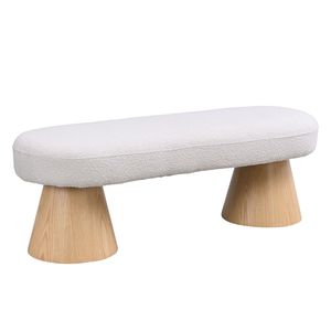 Panca imbottita beige per sala da pranzo, fondo letto, ingresso, pouf, sgabello da soggiorno con finitura in legno - Product Image 5