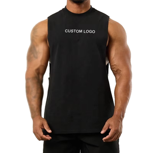 <b>Men's</b> <b>White</b> Sleeveless Tank Top O-Neck Cotton Casual Breathable Sportwear Custom Logo Front Print - Product Image 4