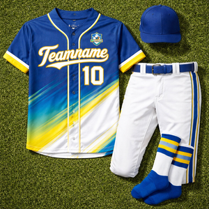 Uniforme de baseball personnalisé pour les équipes et les ligues, manches courtes, col en V, séchage rapide, respirant, tissu 100% polyester, sublimé, brodé - Product Image 1